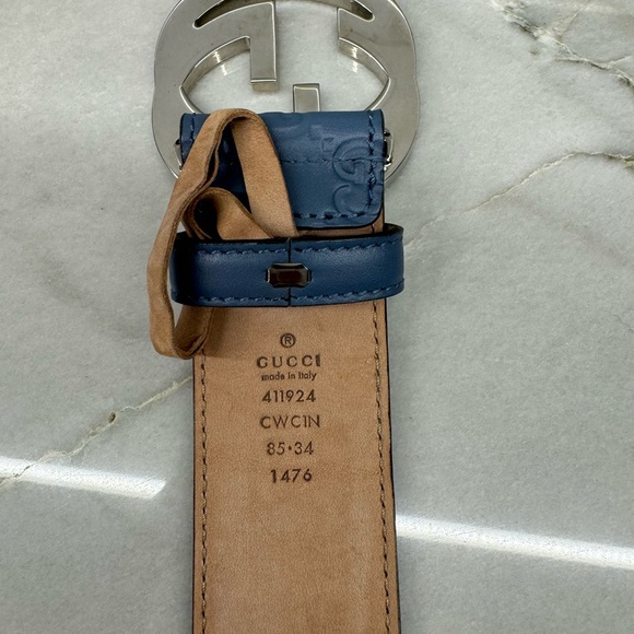 Gucci Guccissima Belt in Blue with Silver GG Buckle size 85 - Picture 5 of 6